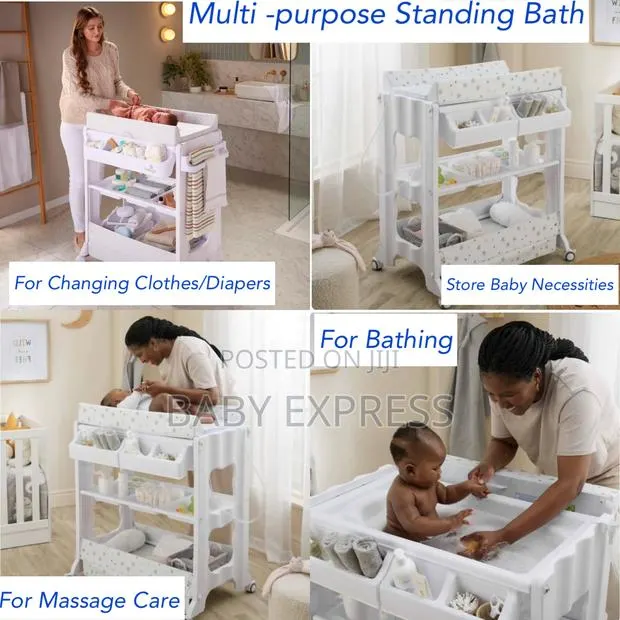 Multi-Purpose Baby Standing Bath Tub With Changing Pad Storage Rack · Photo 1