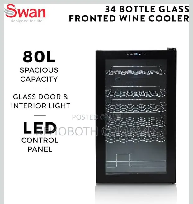 Swan 34 Bottle Glass Fronted Wine Cooler, 80L Capacity, SR12040BN · Photo 1
