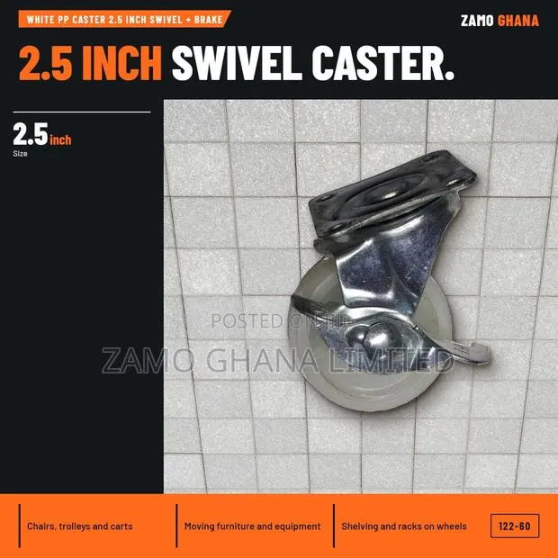 White Pp Caster 2.5 Inch Swivel + Brake - 122-60 · Photo 1