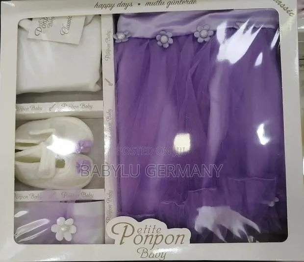 Purple Baby Dress Gift Set With Shoes, Headband and Onesie · Photo 1