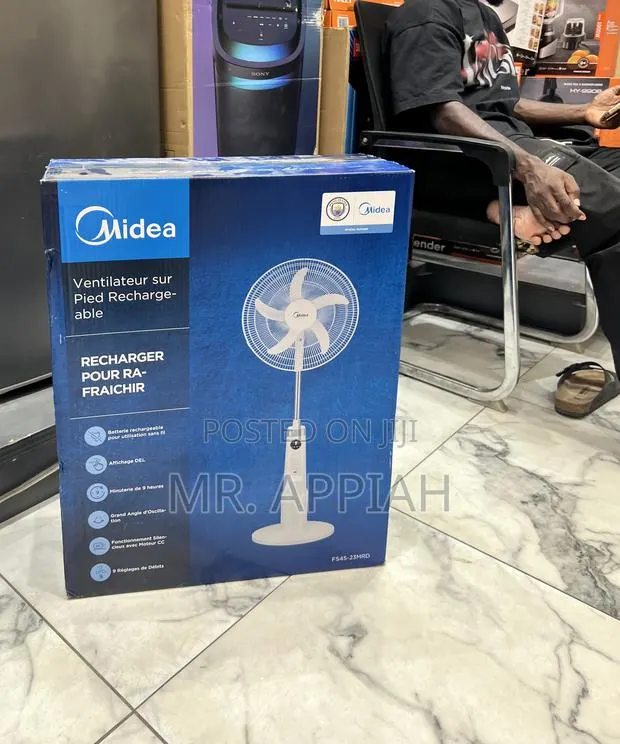 Choose Premium Midea Electric Rechargeable Standing Fan · Photo 1