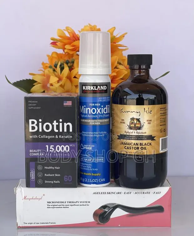 Hairline Pack - Kirkland Foam + Biotin + Derma Roller + Jbco · Photo 1