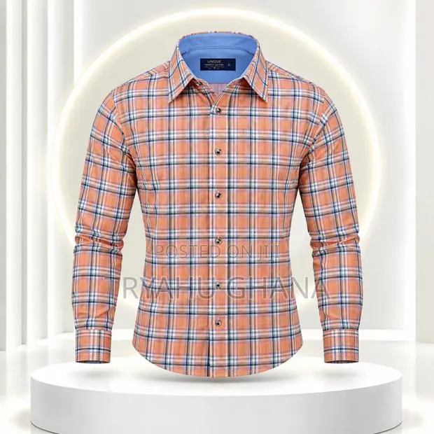 TRYAHU Premium Peach Plaid UNIQUE Long-Sleeve Office Shirt · Photo 1