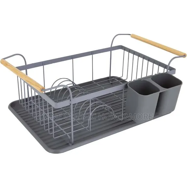 Tower Scandi Grey 9 Plate Dish Rack With Wooden Handles · Photo 1