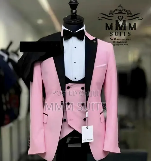 Quality 3-Piece Tuxedo Men Suit in Pink Colour and Black Trousers · Photo 2