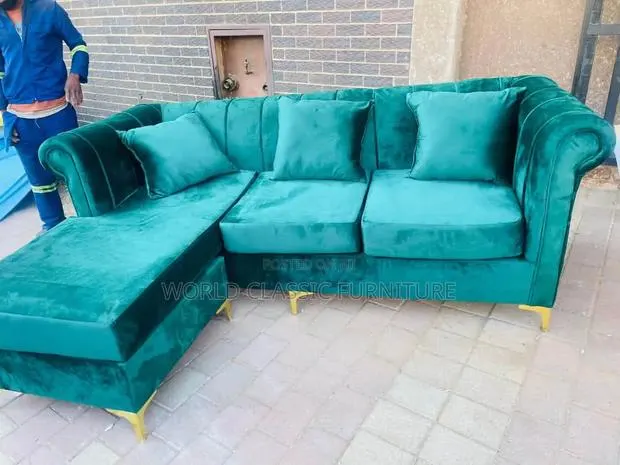 Velvet-Style L-Sectionals With Rolled Arms and Channel-Tufted Backs · Photo 1