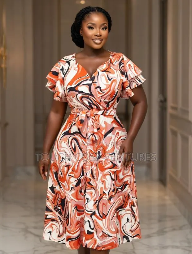 Sunset Swirl Wrap Midi Dress (M, L) · Photo 1