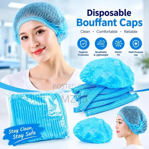 100 Disposable Non-Woven Hairnets - Blue · Photo 1