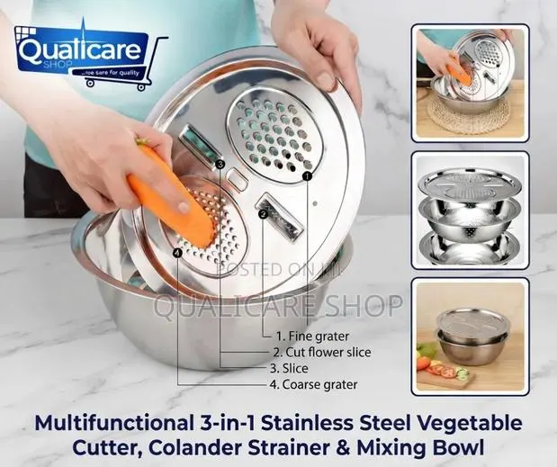 3-in-1 Stainless Steel Vege Cutter, Colander Strainer & Mixing Bowl · Photo 1