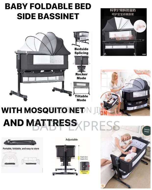 Premium 3-in-1 Baby Foldable Bed Bedside Bassinet With Mattress · Photo 1