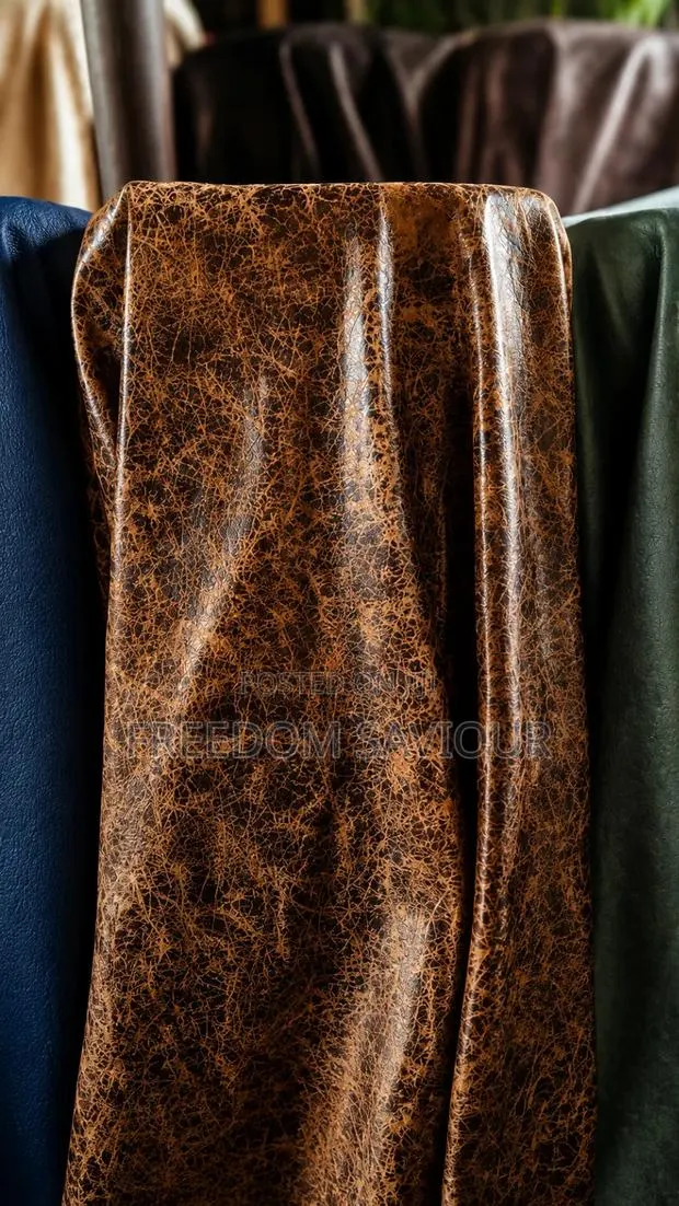 Premium Vintage Distressed Leather Upholstery Fabric – Rustic Brown · Photo 1