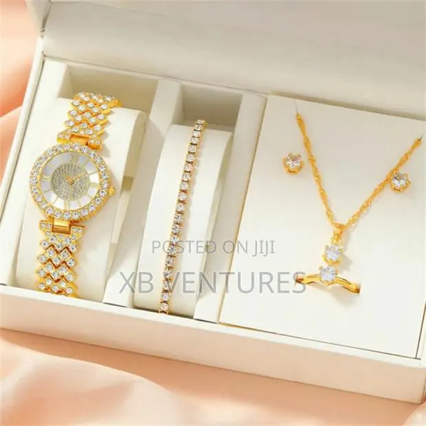 Fashion Watch +Bracelet + Necklace + Ring + Earrings - Pink · Photo 1