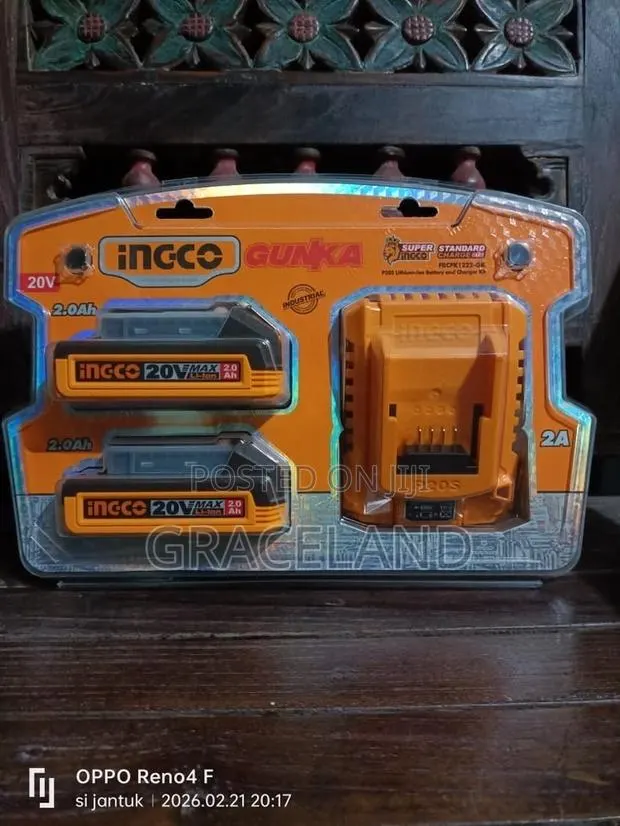 This Is Original INGCO 2in1 Set 20V Batteries 2.0AH Charger Station · Photo 1