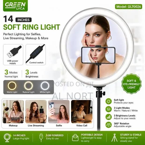 Green Lyca GL70026 14-Inch Soft Ring Light – USB Powered – 3 Modes · Photo 1