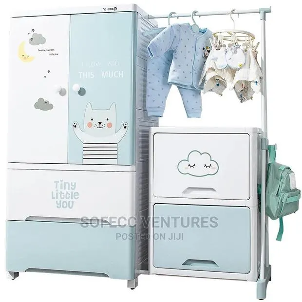 Thickened Double-Door Plastic Baby Wardrobe + Side Hanger · Photo 1