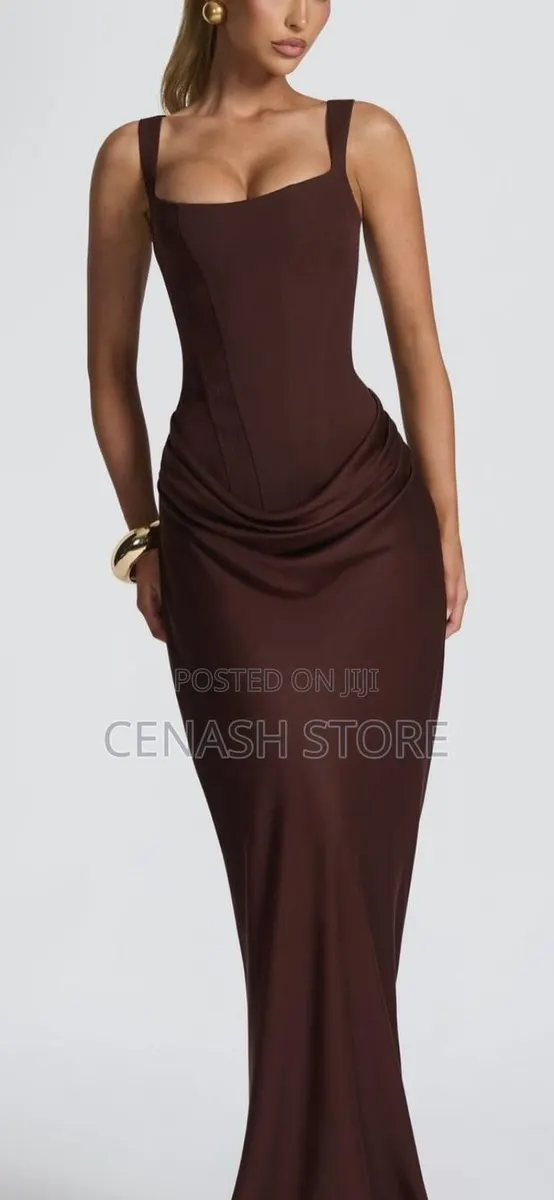 Luxury-Inspired Chocolate Brown Maxi Dress · Photo 1