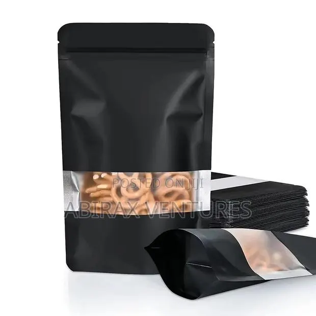 Black Black Matte Stand-Up Ziplock Pouch With a Clear Window · Photo 1