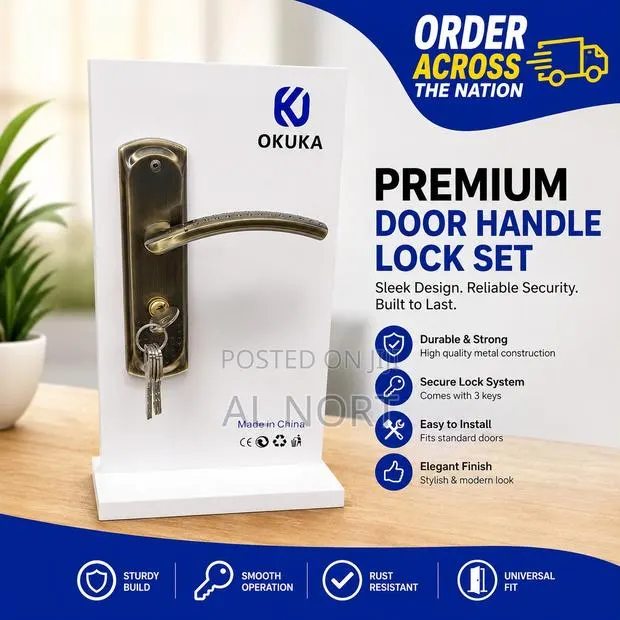 Okuka Keyed Door Handle Lock Set – Antique Brass · Photo 1