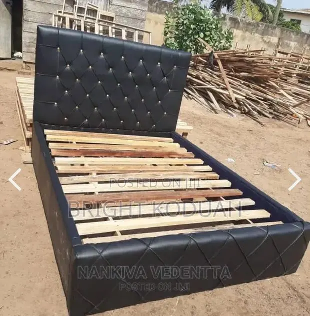 Black Battens Leather Double Bed Frame · Photo 1