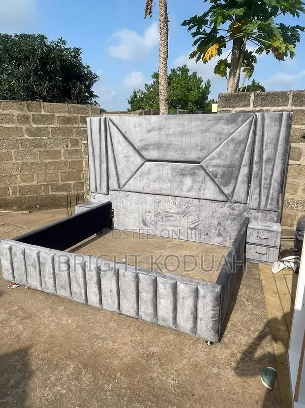 Large Gray King Size Bed Frame With Side Drawers · Photo 1