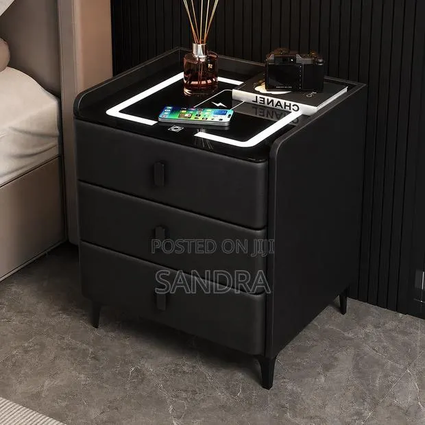 3-Drawer Smart LED Bedside Table With Wireless Charging · Photo 1