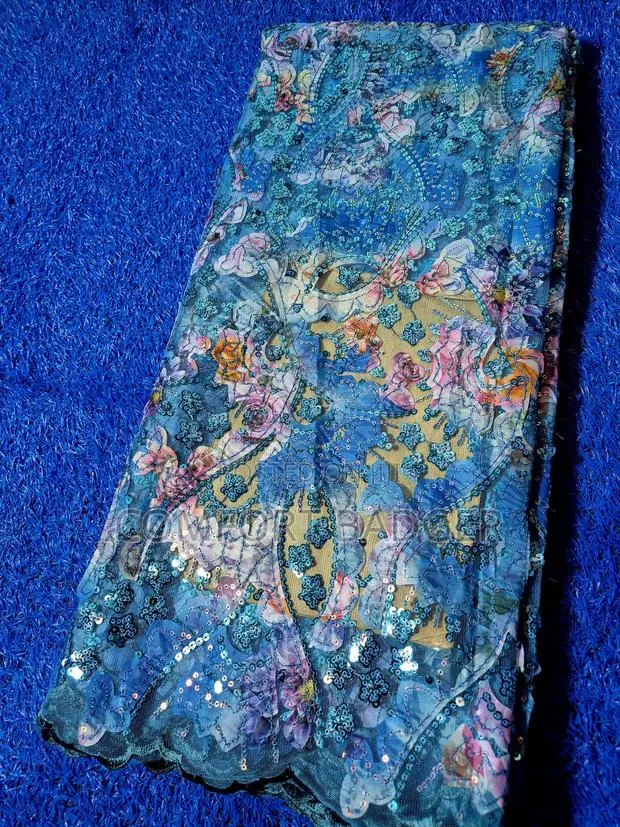 Light Blue Lace With Sequin and Shimmering Effect of Pink and Purple