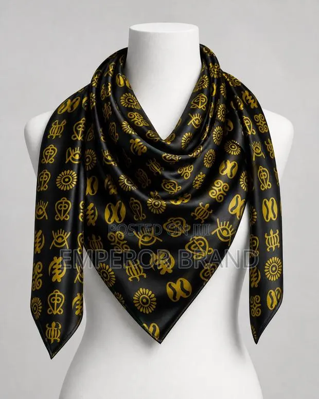 Black Gold Adinkra Scarf – Ghanaian African Heritage Scarf · Photo 1