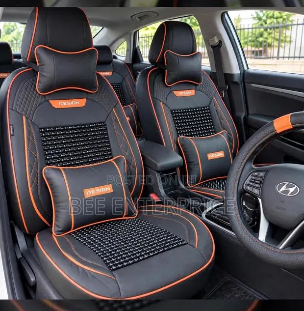 Beaded Massage Seat Cover Black/Orange With Pillows · Photo 1