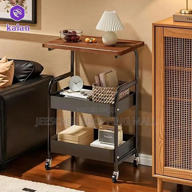 3-Tier Rolling Storage Cart With Wood Top · Photo 1