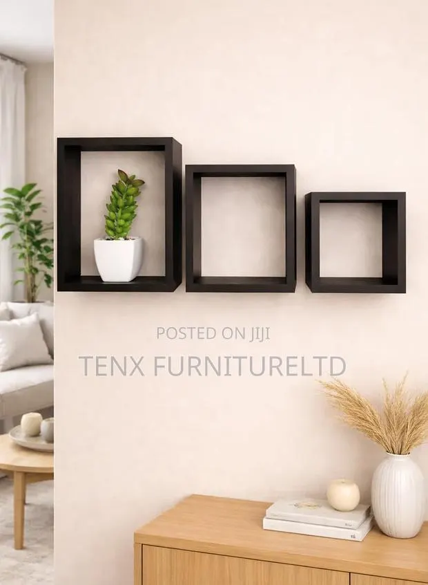 Floating Square Wall Shelves, Wooden(Black) · Photo 1