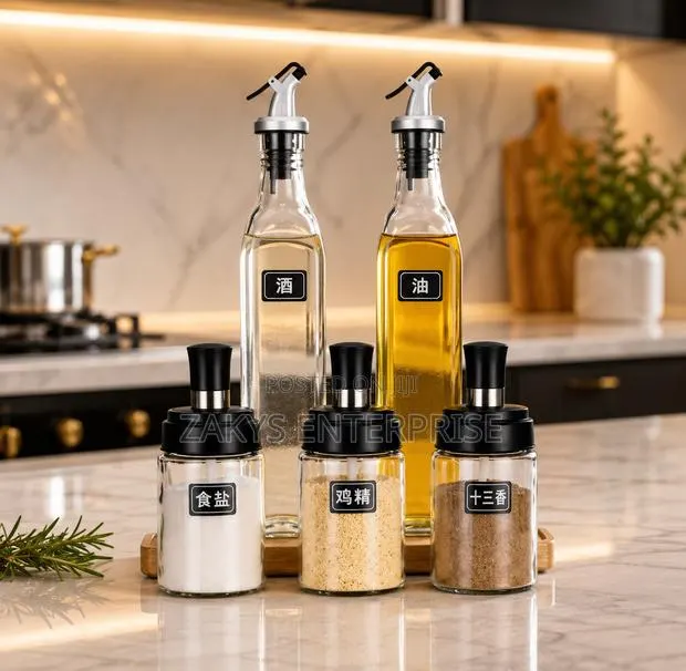 Oil Glass Dispenser Set With Spices Jars · Photo 1