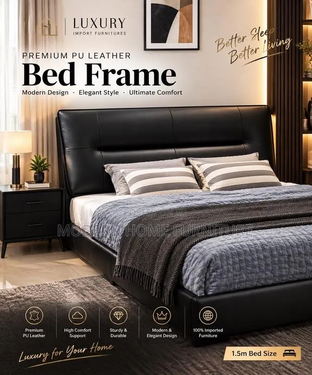 Luxury Black PU Leather Bed | 1.5m | Imported · Photo 1