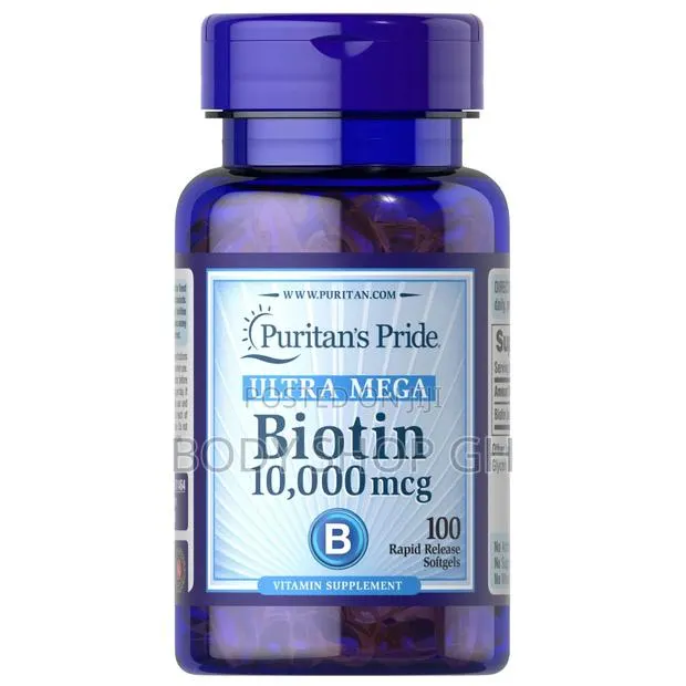 Puritan's Pride Biotin 10,000 McG- 100 Softgels [ for Hair ] · Photo 1