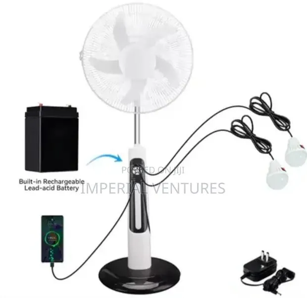 Electricity and Solar Rechargeable White Fan · Photo 1