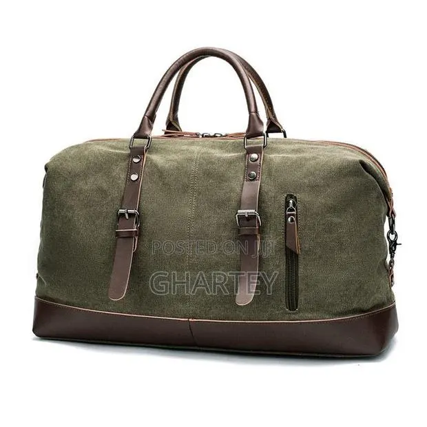 Large Capacity Canvas Leather Travel Bags Green · Photo 1
