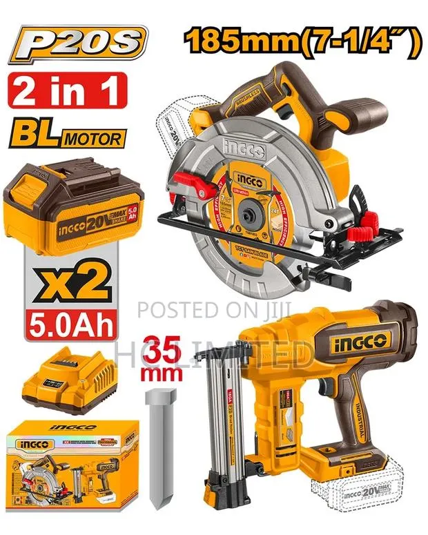 Ingco Cordless 20v Circular Saw 7.25" + Brad Nailer - Cosli240866 · Photo 1