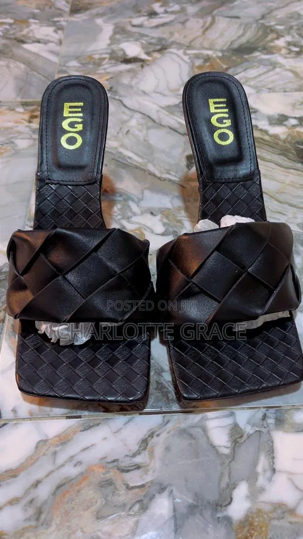 EGO Black Leather Square Toe High Heel Mules · Photo 1