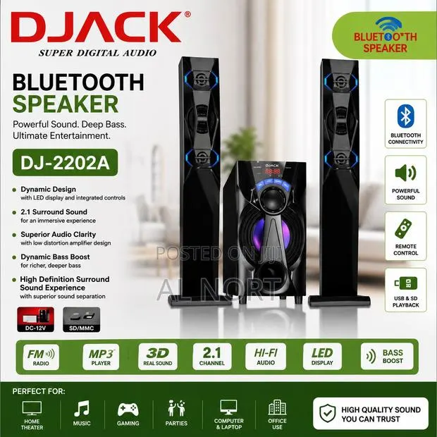 DJACK DJ-2202A Bluetooth Speaker System – 2.1 Channel – Black · Photo 1