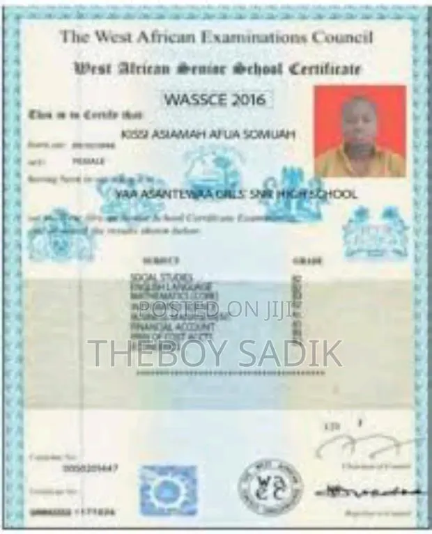 Genuine Wassce Certificate PDF Creation · Photo 1