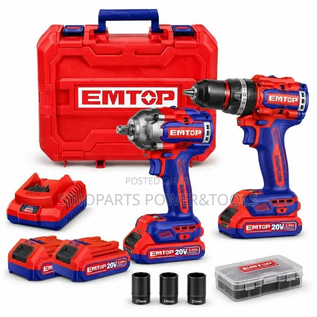 EMTOP ECKL20275 20V Brushless Drill 400Nm Impact Wrench Combo Kit · Photo 1