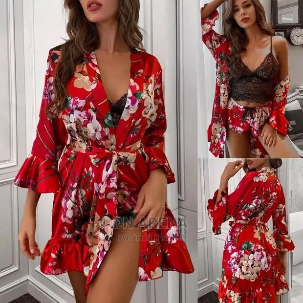 3pcs Satin Silk Women Sexy Pajamas Set, Lingerie · Photo 1