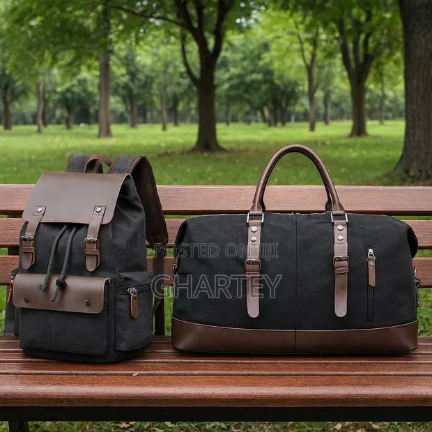 Vintage Canvas Leather Travel Set – Backpack + Duffel Bag - Black · Photo 1