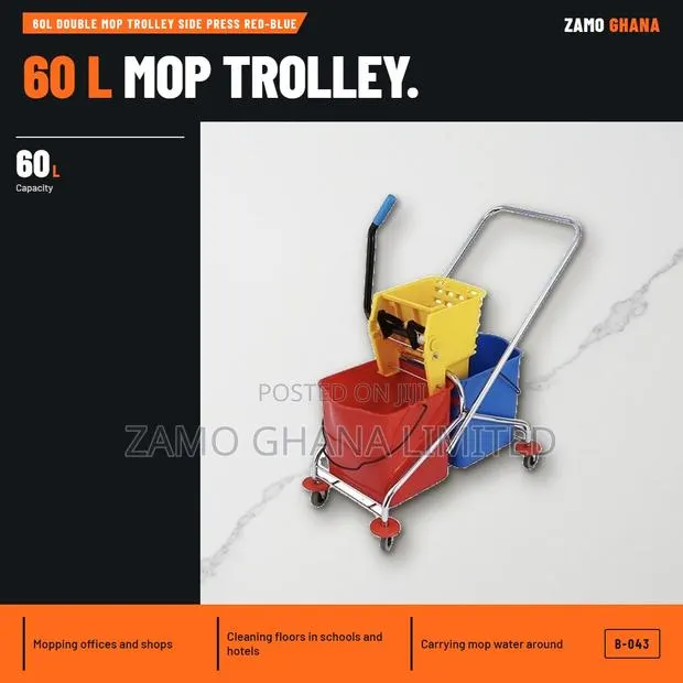 60L Double Mop Trolley Side Press Red-Blue - B-043 · Photo 1