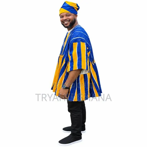 Authentic Blue, Yellow & White Batakari Smock With Hat-Tryahu SmockHub · Photo 1