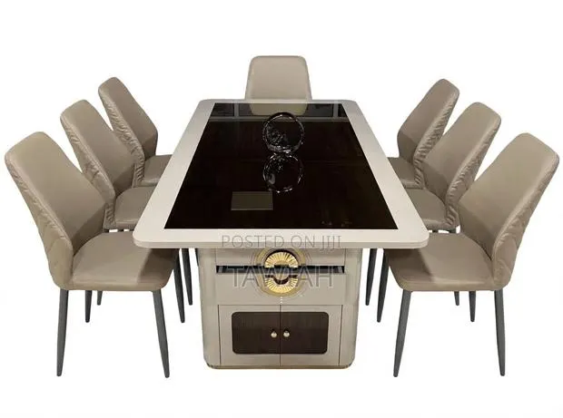 6 Seater Glass Top Dining Table With Storage Base · Photo 1