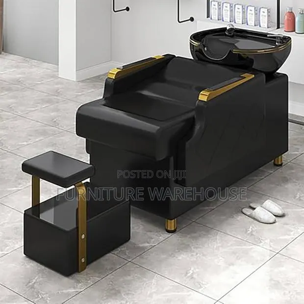 Modern Black and Gold Luxury Salon Shampoo Bed and Ceramic Basin Set · Photo 1