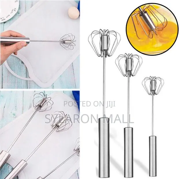 Stainless Steel Hand Push Egg Beater – Automatic Rotating Whisk · Photo 1