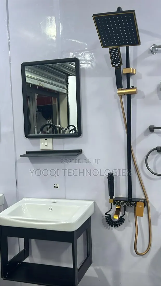 Black Gold Shower Set Mini Cabinet Basin With Tap Set · Photo 1