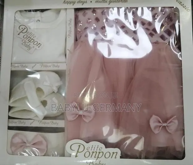 Turkey Imported Pink Baby Dress Set With Shoes, Inner Shirt, Headband · Photo 1