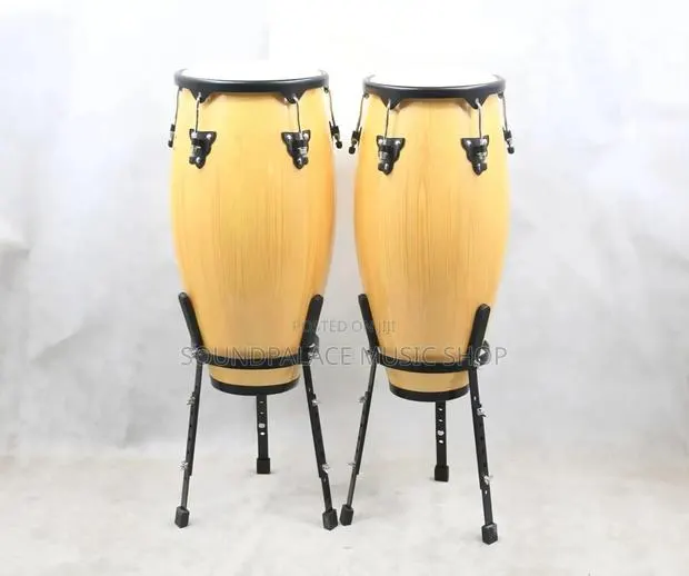 Foreign Wood Conga Drums With Adjustable Black Metal Basket Stands · Photo 1